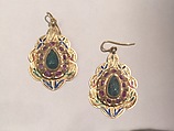 Earring, One of a Pair, Gold, emerald, ruby, and champlevé enamel